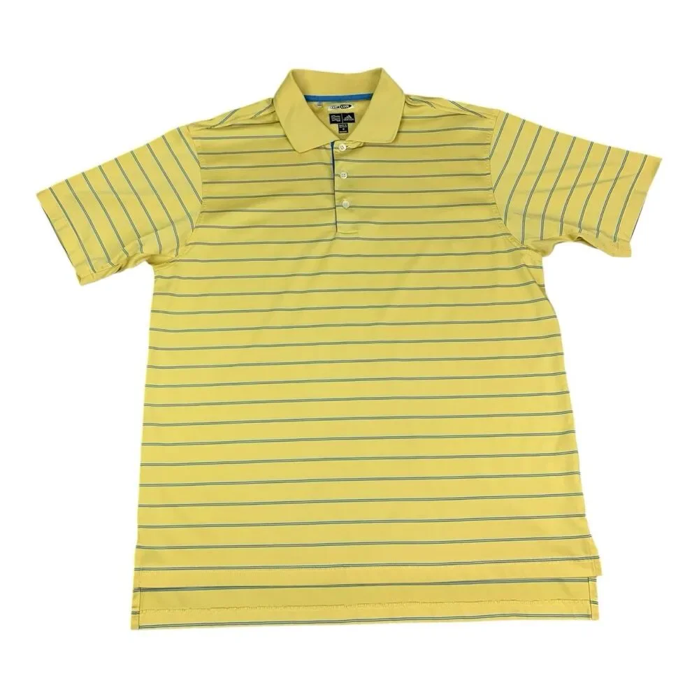 Adidas Golf Men's Polo Shirt ClimaCool, Yellow Striped, Moisture Wicking, Medium